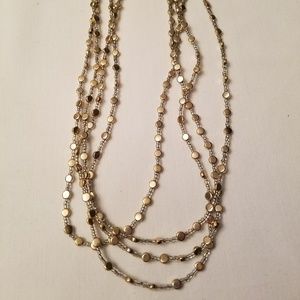 Small Gold Bead Long Multi-Strand Necklace